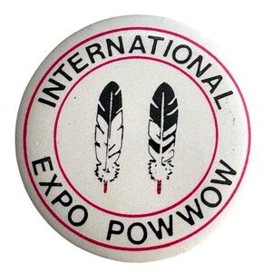 Vintage Metal International Expo Pow Wow Pin with Feathers Native American Retro